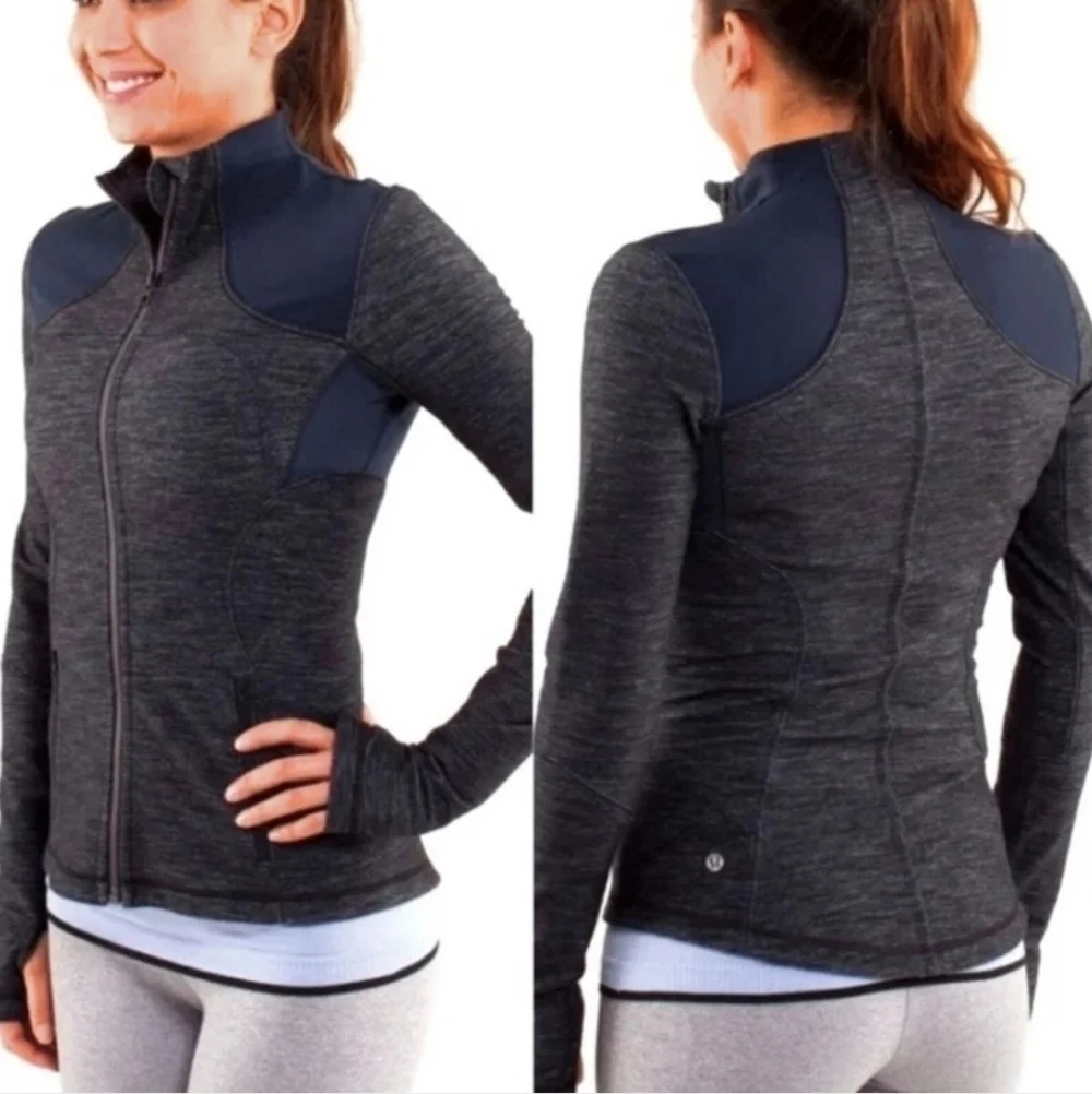 LULULEMON Size 4 Forme Slub Denim Inkwell Blue Full Zip Luon Athletic Jacket
